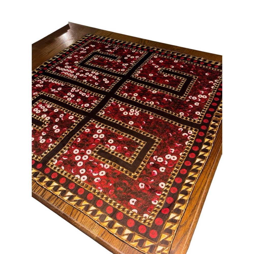 Givenchy Paris Logo Silk Scarf 37x37" Italy Brown & Red Gold Chain Pattern - Picture 4 of 9